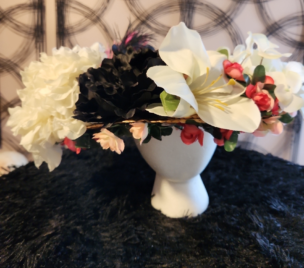 Floral Headpiece with Black and White Accents